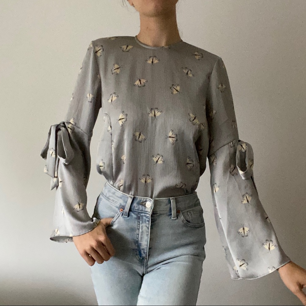 Moth/Butterfly Print Blouse with Ties